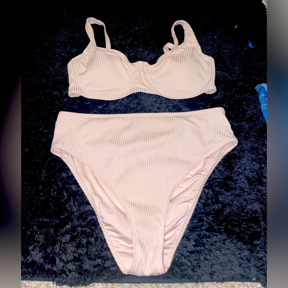 Nude ribbed plus size 2 piece